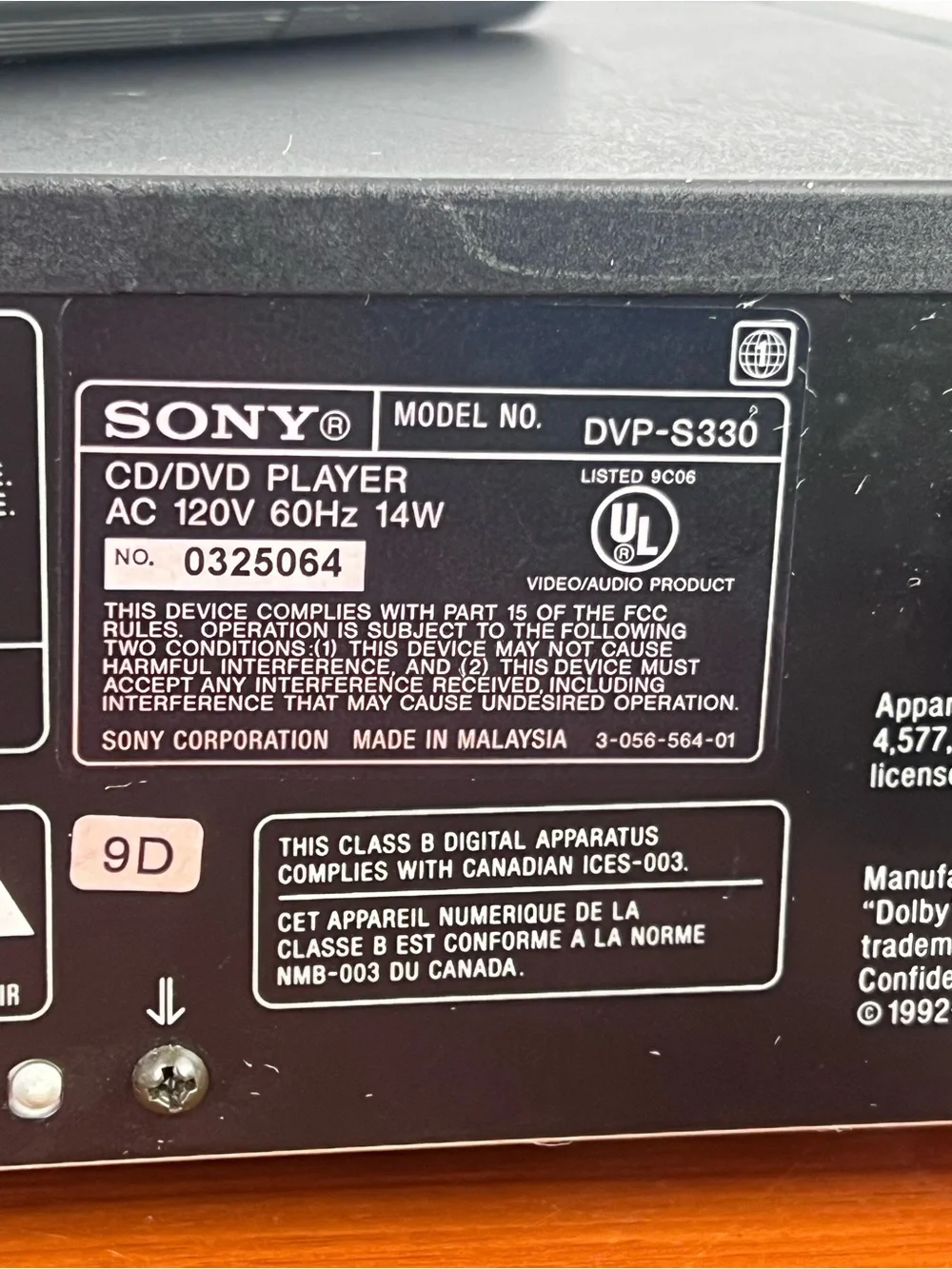 Sony DVP-S330 DVD/CD/Video Player Bundle W/ AV Cord Remote Tested Working